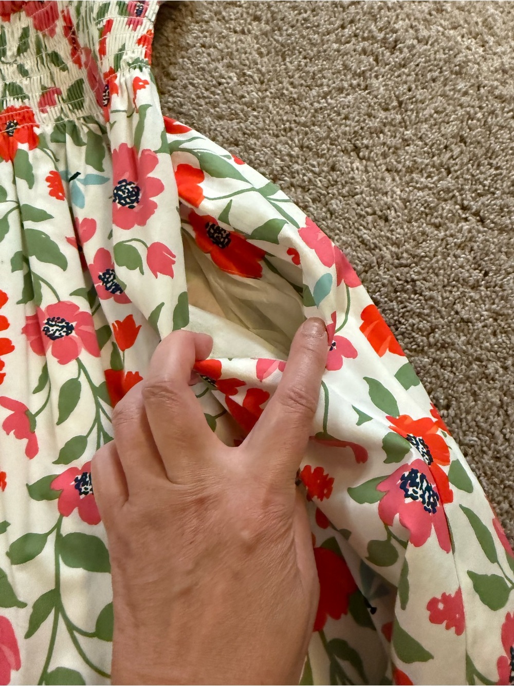 KateSpade Garden Blooms Floral Shirred Waist Dress - Pink & Red Flowers - Picture 3 of 5
